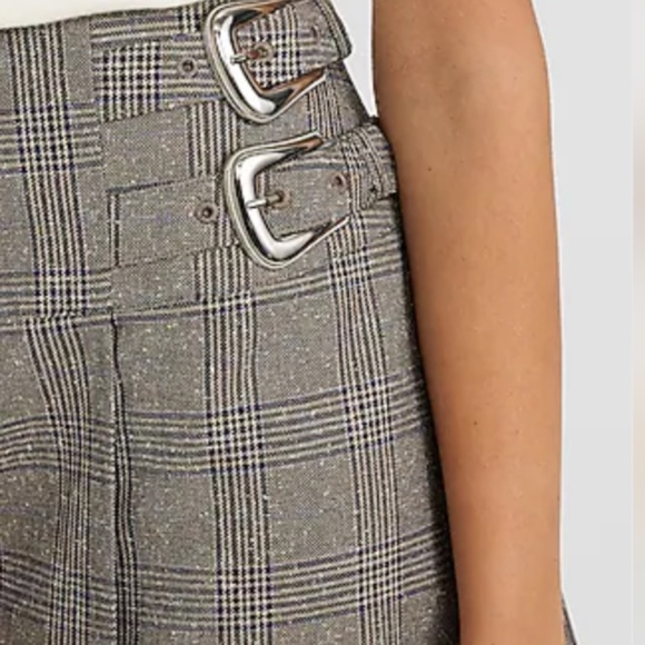 NWT Express High Waisted Plaid Buckle Wrap Mini Skirt 14 - Picture 2 of 10